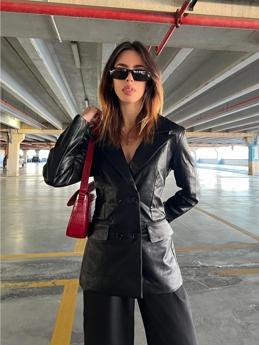 Princess Polly Ellen Faux Leather Double-Breasted Jacket - Black